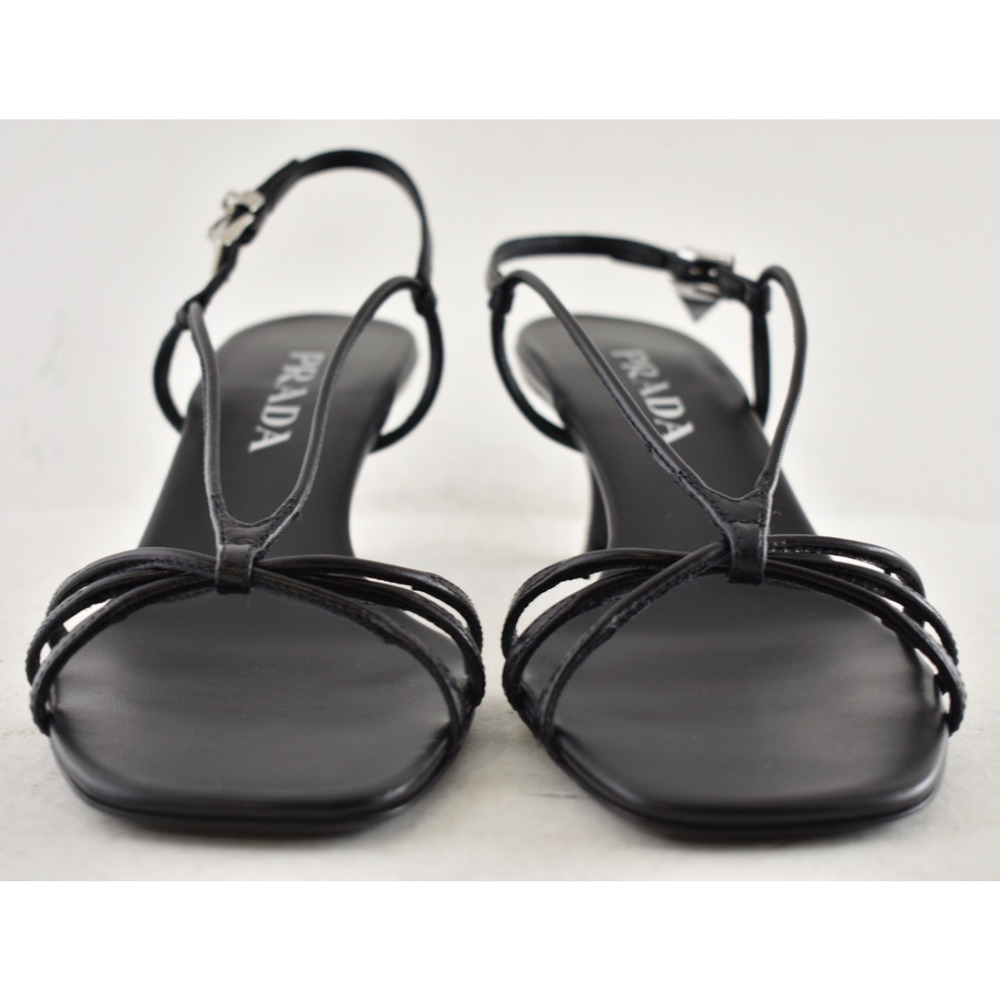 Prada Capretto Strappy 55mm Black Leather Slingback Sandal Mule Kitten Heel 36.5 - Picture 12 of 16